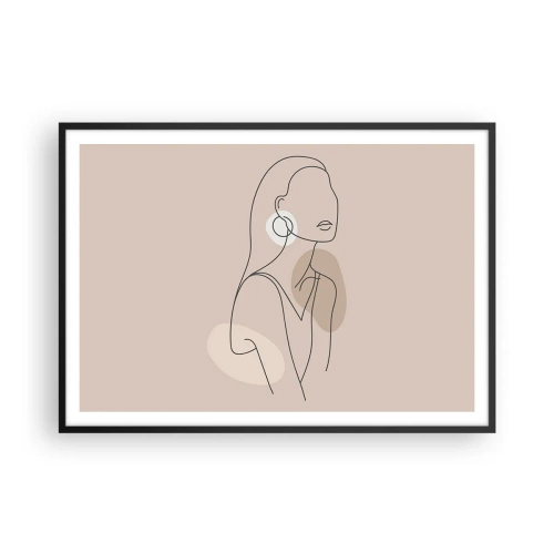 Plakat w czarnej ramie - Minimalistyczna ilustracja kobiety z konturów na beżowym tle - 100x70cm - Ikona dziewczęcości - Nowoczesna dekoracja ścienna do salonu i sypialni ARTTOR