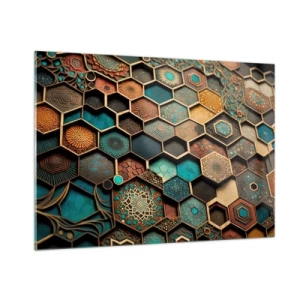 Obraz na szkle - Mozaika z geometrycznych wzorów w orientalnym stylu - 100x70cm - Arabskie ornamenty – wariacja - Nowoczesna dekoracja ścienna do salonu, kuchni i sypialni ARTTOR