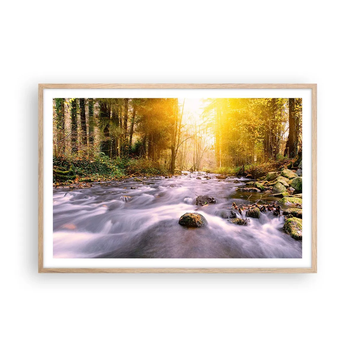 Plakat w ramie jasny dąb - Malachit w srebrno-złotej oprawie - 91x61 cm
