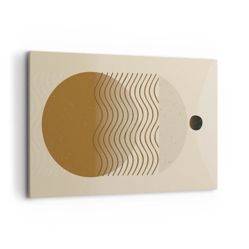 Obraz na płótnie - Geometryczna abstrakcja z kołami i falistymi liniami w ciepłych barwach - 120x80cm - O pochodzeniu figur geometrycznych - Nowoczesna dekoracja ścienna do salonu, kuchni i sypialni ARTTOR