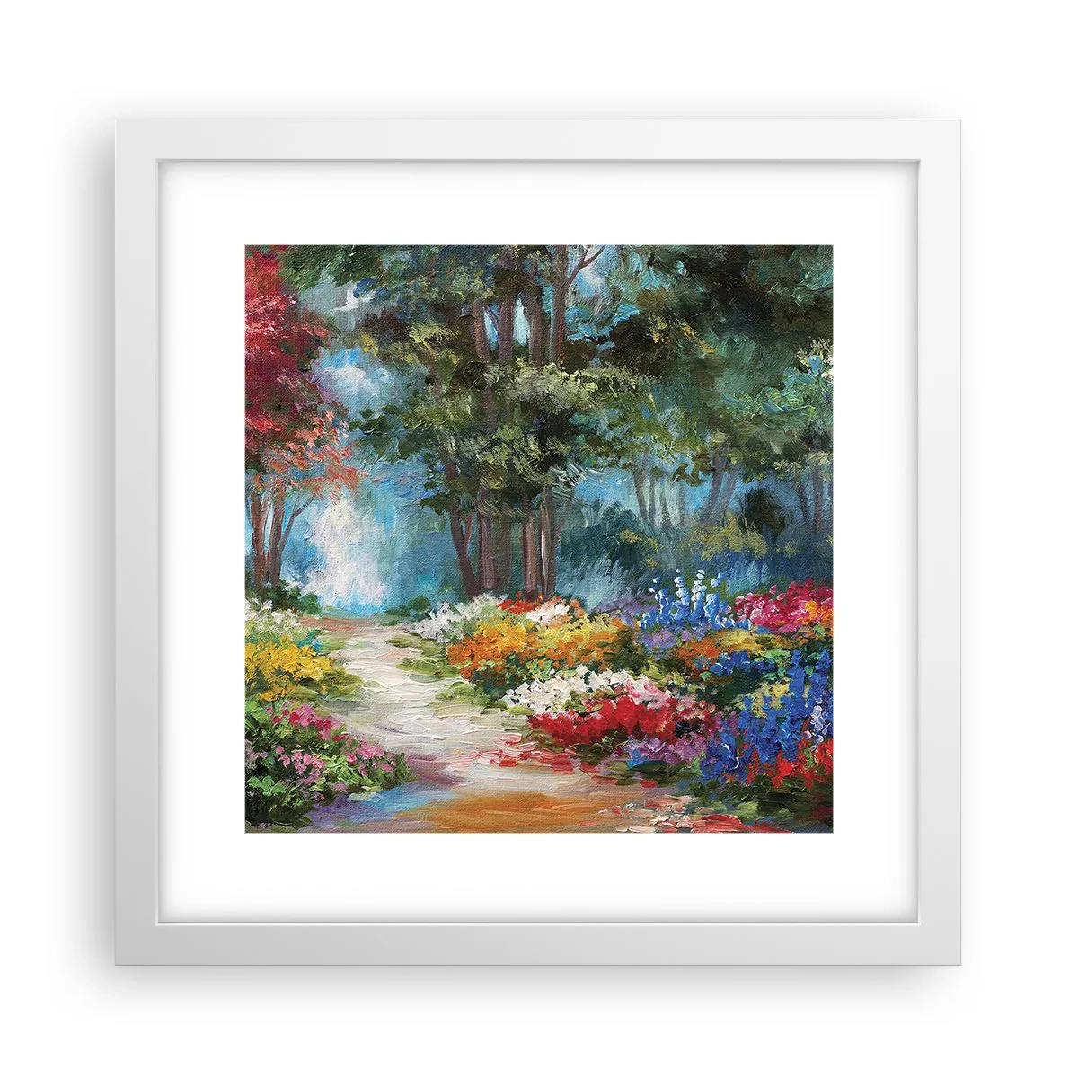 Plakat w białej ramie - Leśny ogród, kwietny las - 30x30 cm