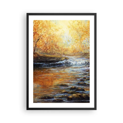 Plakat w czarnej ramie - Jesienny strumień otoczony złotymi drzewami - 50x70cm - Złoty potok - Nowoczesna dekoracja ścienna do salonu i sypialni ARTTOR