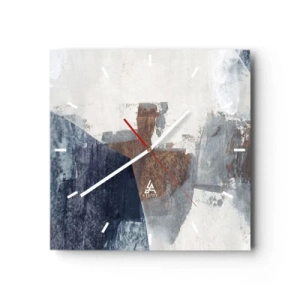Zegar ścienny - Błękitno-brunatne kształty - 40x40 cm