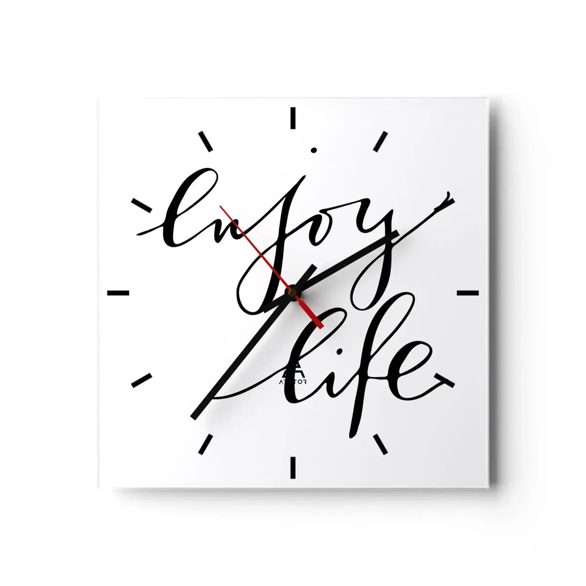 Zegar ścienny - Cytat 'enjoy life' w czarnej kaligrafii na białym tle - 30x30cm - Nic dodać… - Nowoczesna dekoracja ścienna do salonu i sypialni ARTTOR