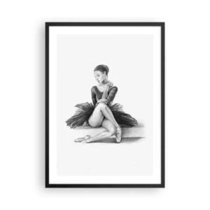 Plakat w czarnej ramie - Szkic baleriny siedzącej w spoczynku - 50x70cm - Zaczarowana tańcem - Nowoczesna dekoracja ścienna do salonu i sypialni ARTTOR