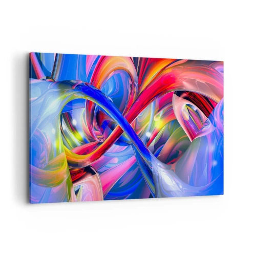 Obraz na płótnie - Abstrakcyjne, kolorowe kompozycje geometryczne w dynamicznych kształtach - 100x70cm - Taniec barw - Nowoczesna dekoracja ścienna do salonu, kuchni i sypialni ARTTOR