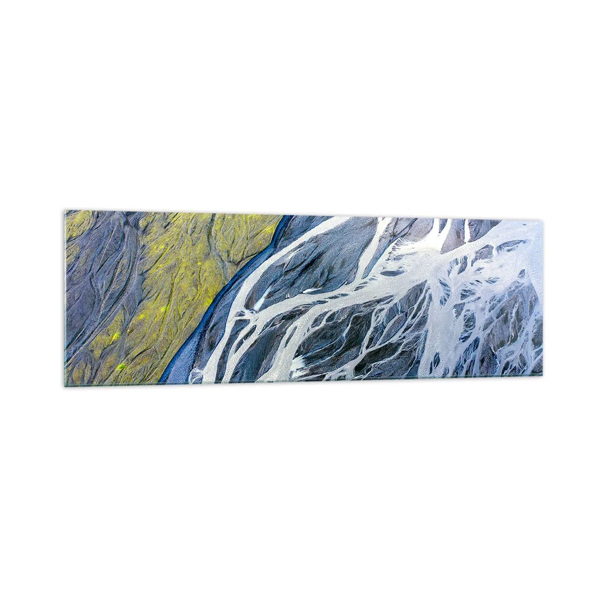 Obraz na szkle - Abstrakcyjny widok na meandrujące koryta rzek z lotu ptaka - 160x50cm - Naskalne malowidła natury - Nowoczesna dekoracja ścienna do salonu i sypialni ARTTOR