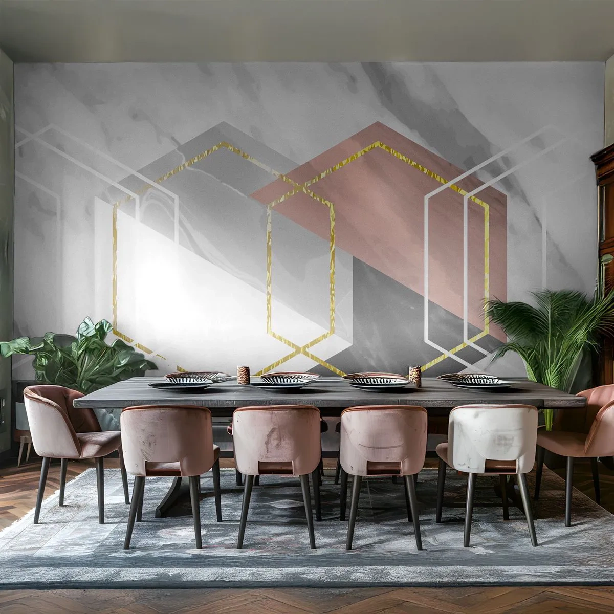 Fototapeta Samoprzylepna Deluxe Sticker - Kompozycja łańcuchowa - Abstrakcja, Sztuka, Hexagon - 250x175 cm