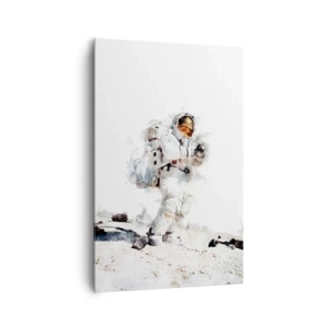 Obraz na płótnie - Astronauta na powierzchni Księżyca w białym skafandrze - 80x120cm - Wysłannik Ziemi - Nowoczesna dekoracja ścienna do salonu i sypialni ARTTOR