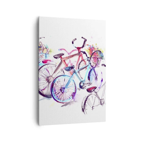 Obraz na płótnie - Kolorowe rowery w artystycznym stylu akwarelowym - 70x100cm - Zjazd klubu Antymoto - Nowoczesna dekoracja ścienna do salonu i sypialni ARTTOR