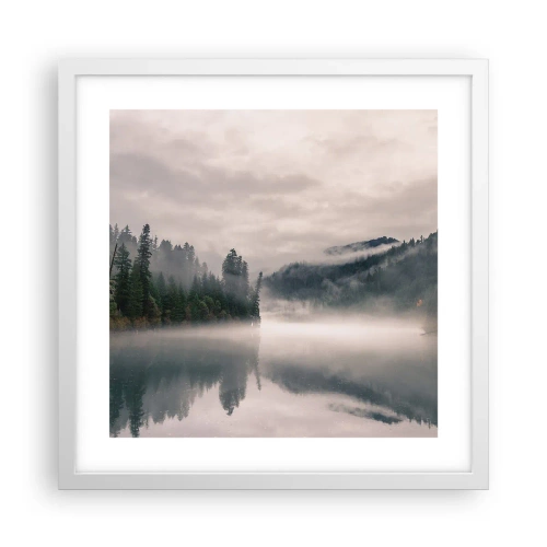 Plakat w białej ramie - W zadumie, we mgle - 40x40 cm