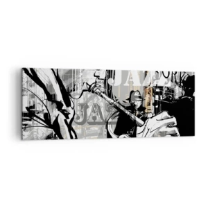Obraz na płótnie - Jazzowa scena w Nowym Jorku - 140x50cm - W rytmie Nowego Jorku - Nowoczesna dekoracja ścienna do salonu i sypialni ARTTOR