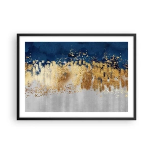 Plakat w czarnej ramie - Abstrakcyjna kompozycja w odcieniach złota i granatu - 70x50cm - Nowoczesna kompozycja z błyskiem - Nowoczesna dekoracja ścienna do salonu i sypialni ARTTOR