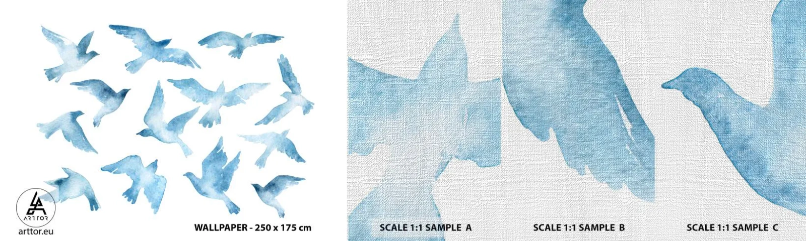 Fototapeta Próbka Premium Canvas - Ptacy niebiescy - Abstrakcja, Ptak, Grafika - 100x30 cm