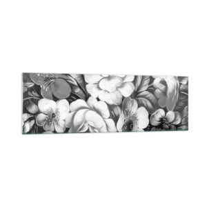 Obraz na szkle - Czarno-białe kwiaty w klasycznej i eleganckiej kompozycji - 160x50cm - Piękne nawet w szarości - Nowoczesna dekoracja ścienna do salonu i sypialni ARTTOR