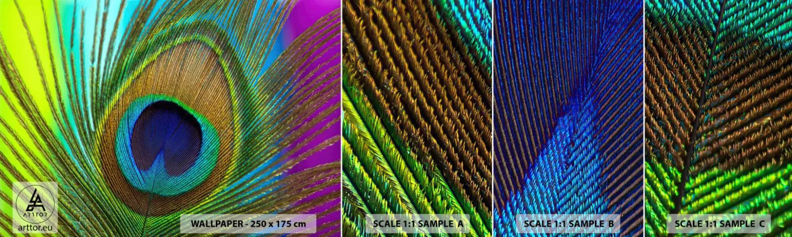 Fototapeta Próbka Samoprzylepna Deluxe Sticker - Oko w oko - Abstrakcja, Pawie Pióro, Sztuka - 100x30 cm