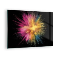 Üveg kép - Színes porrobbanás fekete háttéren - 70x50cm - A színek születése - Modern fali dekoráció nappalihoz és hálószobához ARTTOR
