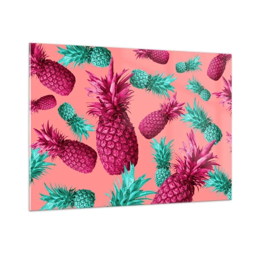 Obraz na szkle - Kolorowe ananasy w odcieniach różu i zieleni na różowym tle - 100x70cm - Wolność jest słodka - Nowoczesna dekoracja ścienna do salonu, kuchni i sypialni ARTTOR