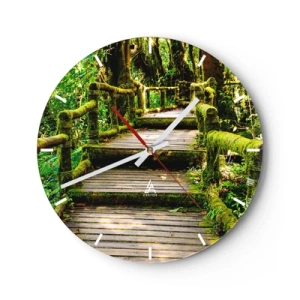 Zegar ścienny - Drewniana ścieżka w tropikalnym lesie porośnięta mchem - 30x30cm - Korytarzem zieleni - Nowoczesna dekoracja ścienna do salonu, kuchni i sypialni ARTTOR