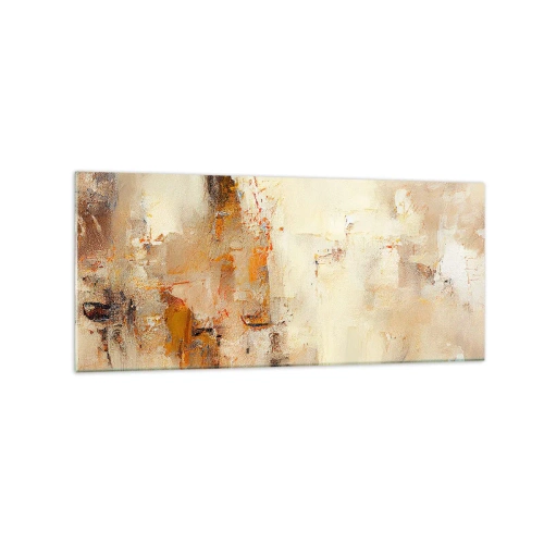 Obraz na szkle - Abstrakcyjna kompozycja w ciepłych odcieniach żółci i brązu - 120x50cm - Dusza bursztynu - Nowoczesna dekoracja ścienna do salonu i sypialni ARTTOR