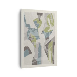 Obraz na płótnie - Abstrakcyjne kształty w zieleni i błękicie na jasnym tle - 70x100cm - Kompozycja za szybą - Nowoczesna dekoracja ścienna do salonu i sypialni ARTTOR