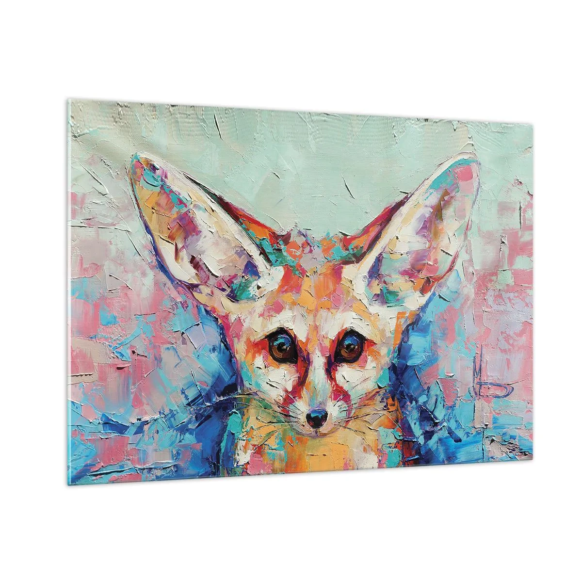 Obraz na szkle - Colorful portrait of a fox with expressive eyes and bold brushstrokes - 100x70cm - Jesteście na mnie gotowi? - Nowoczesna dekoracja ścienna do salonu, kuchni i sypialni ARTTOR
