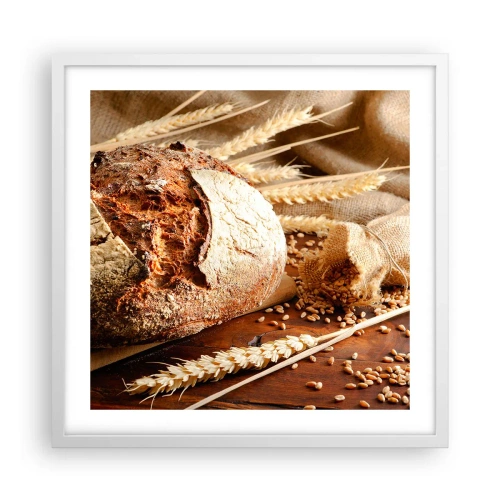 Plakat w białej ramie - Apetyczny, wonny, chrupiący - 50x50 cm