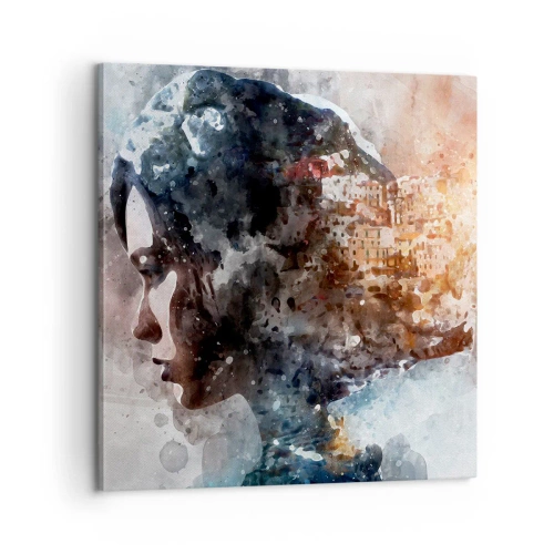 Obraz na płótnie - Opowieść o dziewczynie z miastem w tle - 60x60 cm