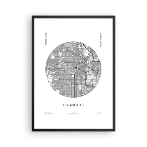 Plakat w czarnej ramie - Minimalistyczna mapa Los Angeles w czarno-białej tonacji - 50x70cm - Anatomia Los Angeles - Nowoczesna dekoracja ścienna do salonu i sypialni ARTTOR