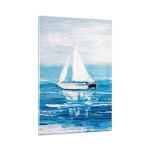 Obraz na szkle - Jachty na błękitnym morzu w artystycznym stylu - 80x120cm - Z przyjacielem u boku - Nowoczesna dekoracja ścienna do salonu i sypialni ARTTOR