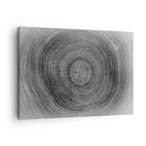 Obraz na płótnie - Czarno-biały wzór słoja drzewa ukazujący przekrój pnia - 70x50cm - Znak czasu - Nowoczesna dekoracja ścienna do salonu i sypialni ARTTOR