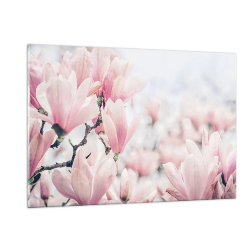 Obraz na szkle - Delikatne różowe magnolie na jasnym tle - 120x80cm - Ideał subtelności - Nowoczesna dekoracja ścienna do salonu, kuchni i sypialni ARTTOR