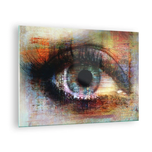 Obraz na szkle - Abstrakcyjne oko w intensywnych, wielobarwnych odcieniach - 70x50cm - Można zajrzec w duszę - Nowoczesna dekoracja ścienna do salonu i sypialni ARTTOR