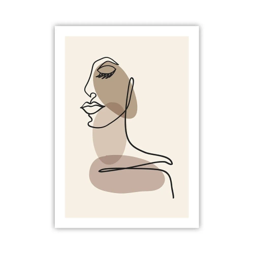Plakat - Minimalistyczny portret kobiety w abstrakcyjnych brązach - 50x70cm - Pewna linia piękna - Nowoczesna dekoracja ścienna do salonu, kuchni i sypialni ARTTOR