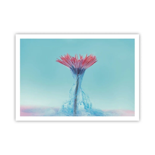 Plakat - Różowo-niebieski kwiat w artystycznej aranżacji na tle pastelowym - 100x70cm - W ożywczym objęciu - Nowoczesna dekoracja ścienna do salonu i sypialni ARTTOR
