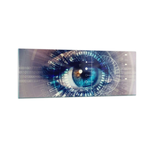 Obraz na szkle - Technologiczne oko z futurystycznym interfejsem - 140x50cm - Myślisz, że mnie znasz - Nowoczesna dekoracja ścienna do salonu i sypialni ARTTOR