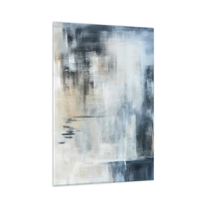 Obraz na szkle - Abstrakcyjna kompozycja w odcieniach błękitu i szarości - 80x120cm - Za zasłoną błękitu - Nowoczesna dekoracja ścienna do salonu i sypialni ARTTOR