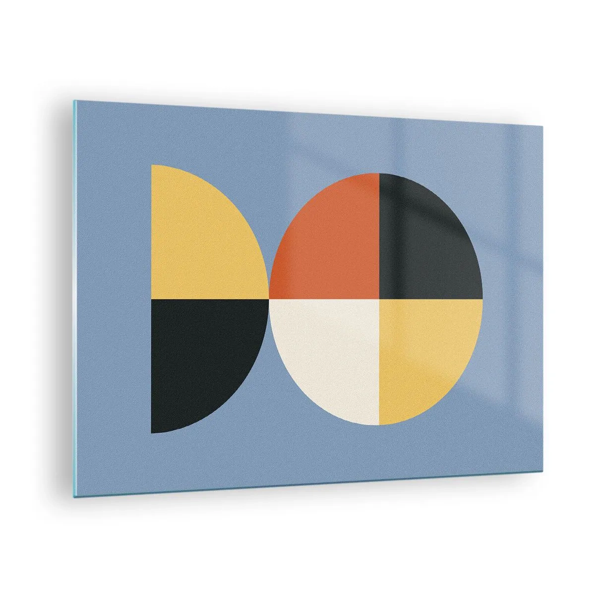 Obraz na szkle - Kolorowe półkola i ćwiartki na niebieskim tle - 70x50cm - Patrz i licz - Nowoczesna dekoracja ścienna do salonu i sypialni ARTTOR