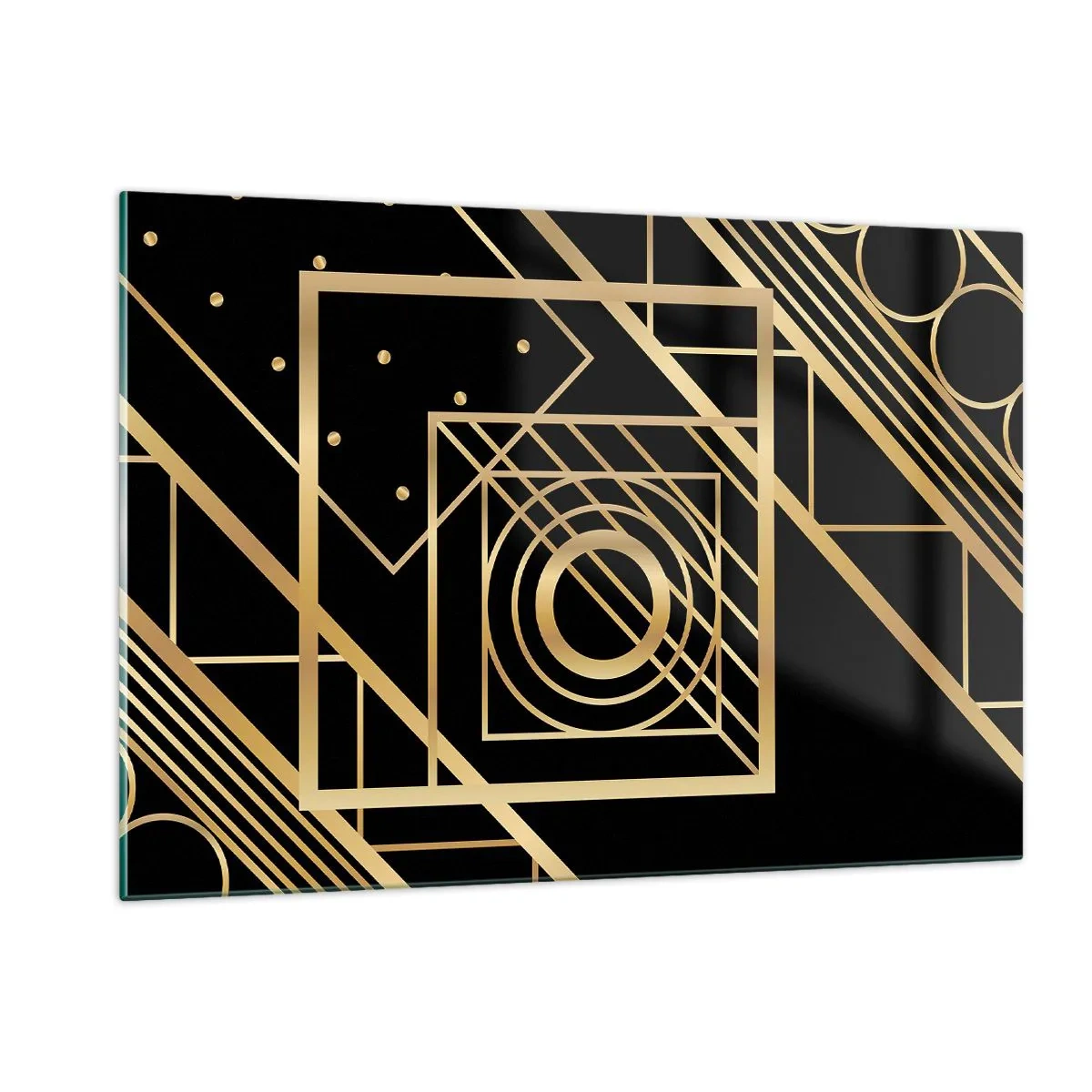 Obraz na szkle - Złote geometryczne wzory na czarnym tle - 120x80cm - Złota geometria - Nowoczesna dekoracja ścienna do salonu, kuchni i sypialni ARTTOR