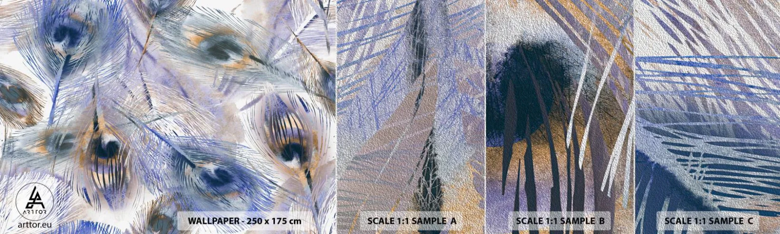 Fototapeta Próbka Premium Sand - Pawiooka kompozycja - Abstrakcja, Pawie Pióro, Boho - 100x30 cm