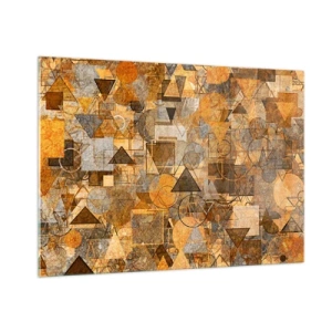 Obraz na szkle - Abstrakcyjna kompozycja geometryczna w ciepłych tonacjach - 100x70cm - Świat ujęty w formę - Nowoczesna dekoracja ścienna do salonu, kuchni i sypialni ARTTOR