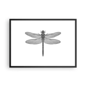Plakat w czarnej ramie - Czarno-biały rysunek ważki na białym tle w minimalistycznym stylu - 70x50cm - Precyzja natury - Nowoczesna dekoracja ścienna do salonu i sypialni ARTTOR