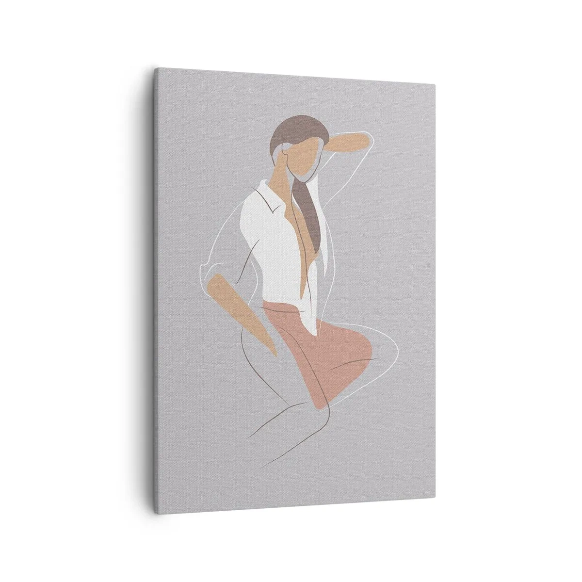 Obraz na płótnie - Minimalistyczny zarys kobiety w pastelowych kolorach - 50x70cm - Zarys wdzięku - Nowoczesna dekoracja ścienna do salonu, kuchni i sypialni ARTTOR