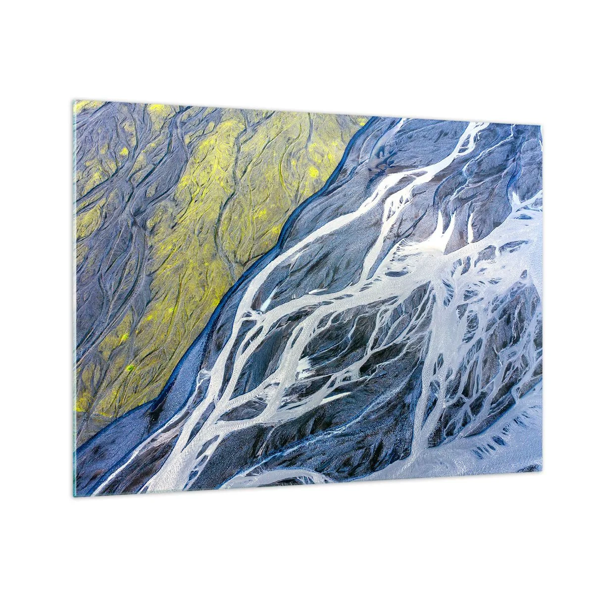 Obraz na szkle - Powierzchnia ziemi z lotu ptaka z wijącymi się strumieniami - 70x50cm - Naskalne malowidła natury - Nowoczesna dekoracja ścienna do salonu i sypialni ARTTOR