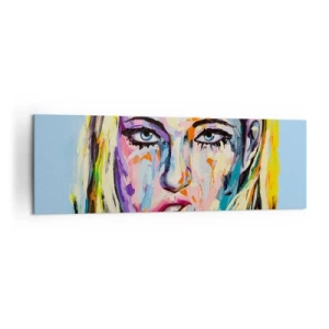 Obraz na płótnie - Kolorowy portret kobiety w stylu abstrakcyjnym - 160x50cm - Spójrz jej prosto w oczy - Nowoczesna dekoracja ścienna do salonu i sypialni ARTTOR