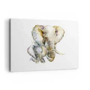 Obraz na płótnie - Akwarelowe słonie w subtelnej kolorystyce - 100x70cm - Nie ma jak u mamy - Nowoczesna dekoracja ścienna do salonu, kuchni i sypialni ARTTOR