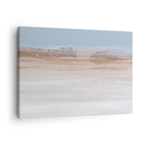 Obraz na płótnie - Subtelny pejzaż w pastelowych odcieniach błękitu i beżu - 70x50cm - Niejednoznaczny pejzaż - Nowoczesna dekoracja ścienna do salonu i sypialni ARTTOR