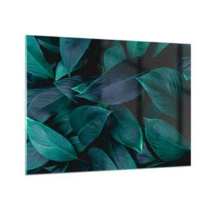 Obraz na szkle - Gęste zielone liście na ciemnym tle - 70x50cm - Zieleń sama w sobie - Nowoczesna dekoracja ścienna do salonu i sypialni ARTTOR