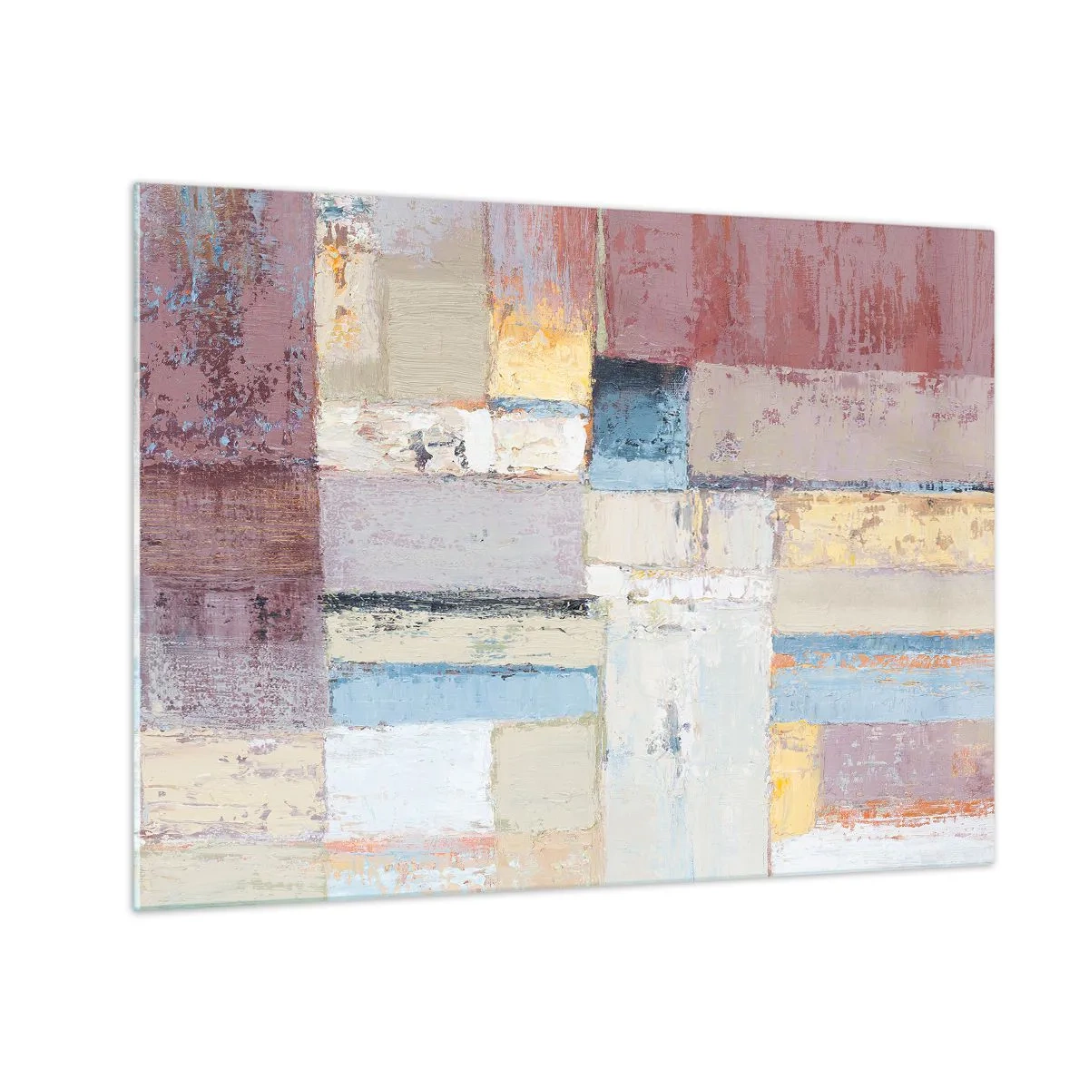 Obraz na szkle - Abstrakcyjna kompozycja geometryczna w pastelowych kolorach - 70x50cm - Spokój geometrii - Nowoczesna dekoracja ścienna do salonu i sypialni ARTTOR
