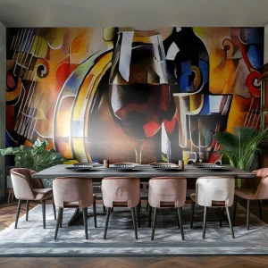 Fototapeta Premium Sand - Abstrakcyjna kompozycja z winem i instrumentami - 100x70cm - I świat nabiera barw - Nowoczesna dekoracja ścienna do salonu, kuchni i sypialni ARTTOR